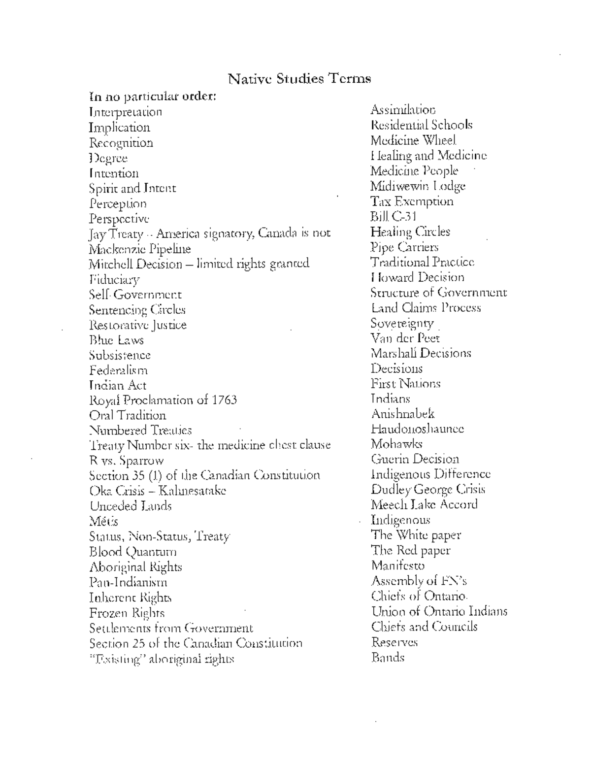 Native Studies Terms - CAN418 - Studocu