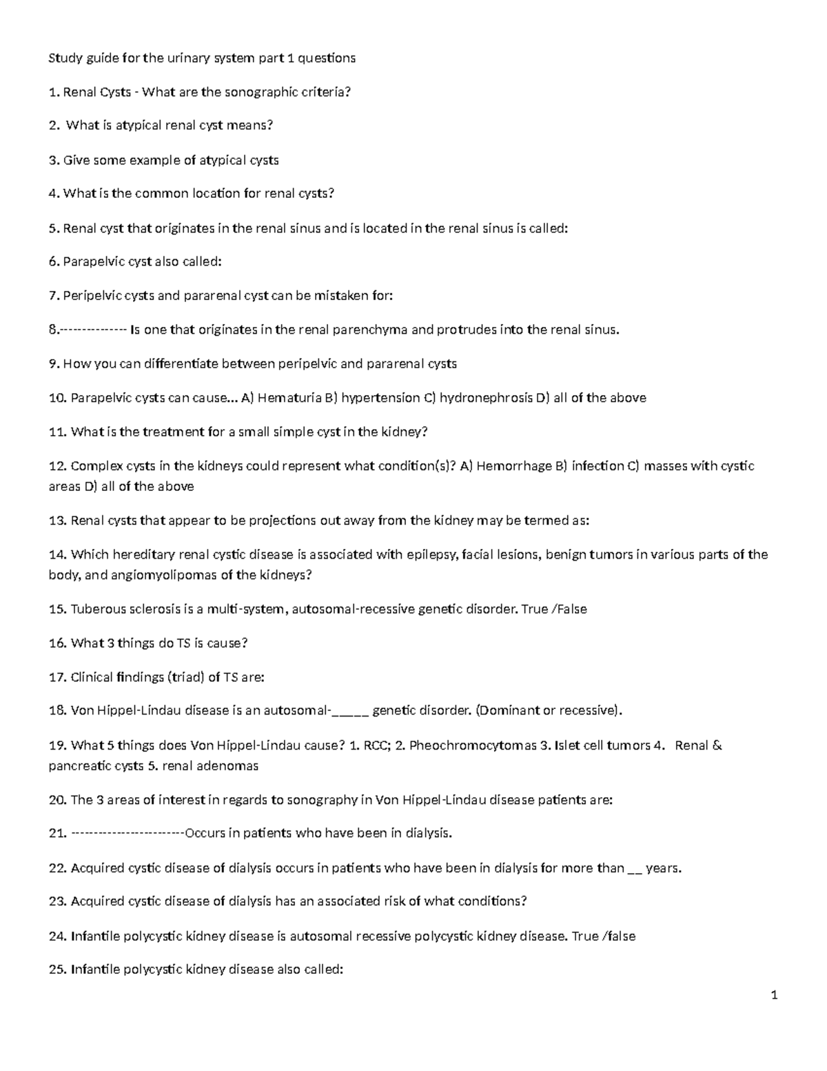 Kidney part 1 questions and answers - Study guide for the urinary ...