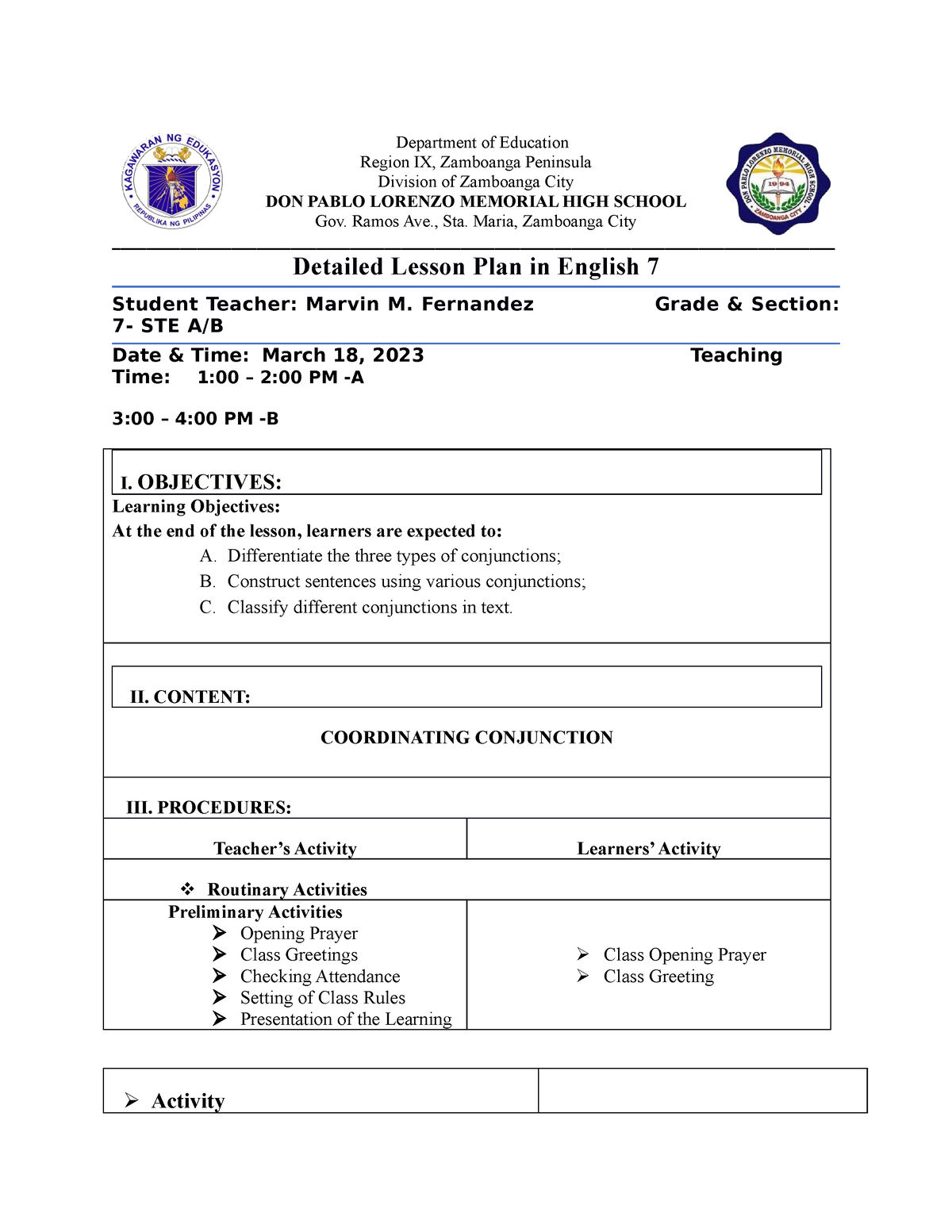 LP Coordinating Conjunction AAA Copy - Department of Education Region ...