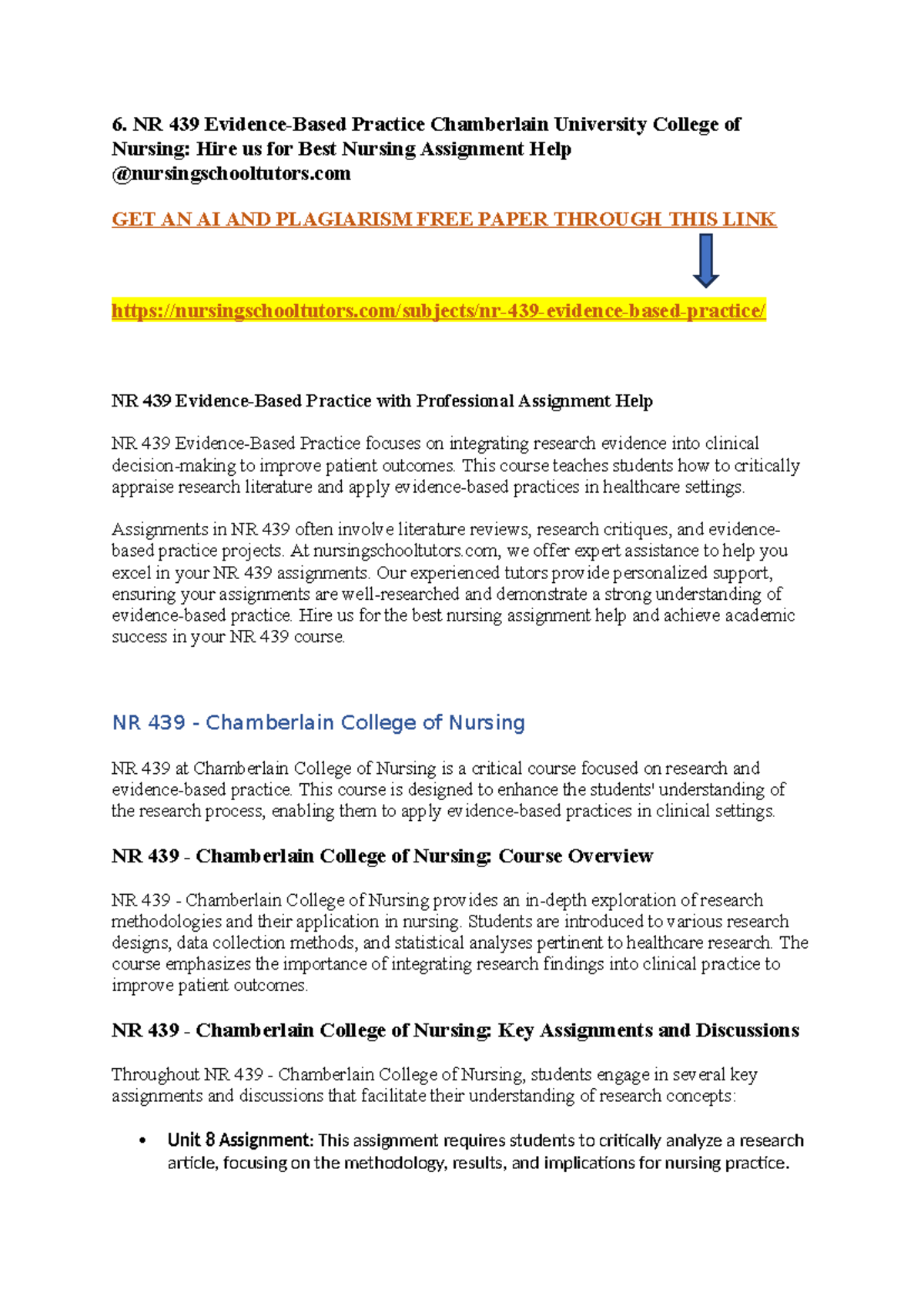 6. NR 439 Evidence-Based Practice Chamberlain University College of ...