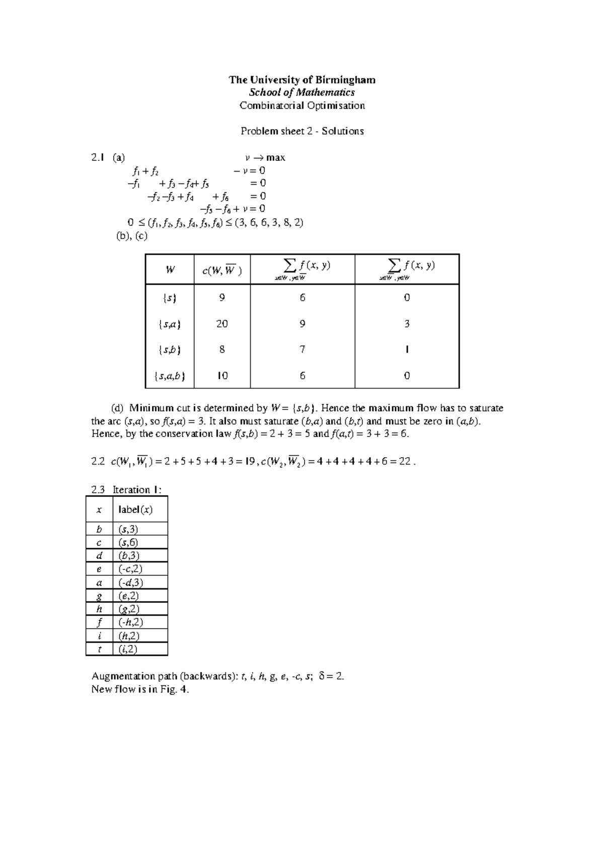 Solution to problem sheet 2 - The University of Birmingham School of ...