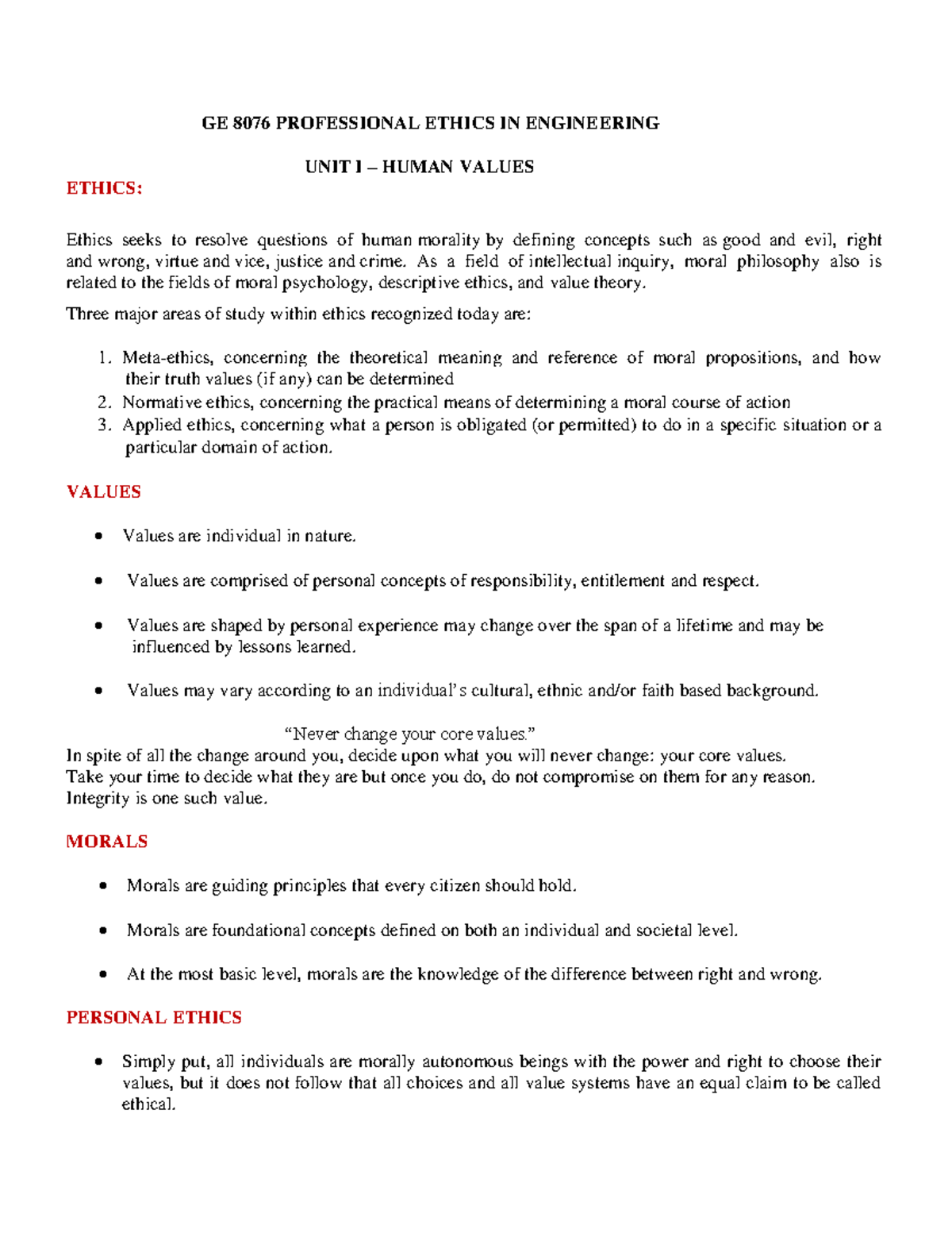 GE8076 Professional Ethics - GE 8076 PROFESSIONAL ETHICS IN ENGINEERING ...