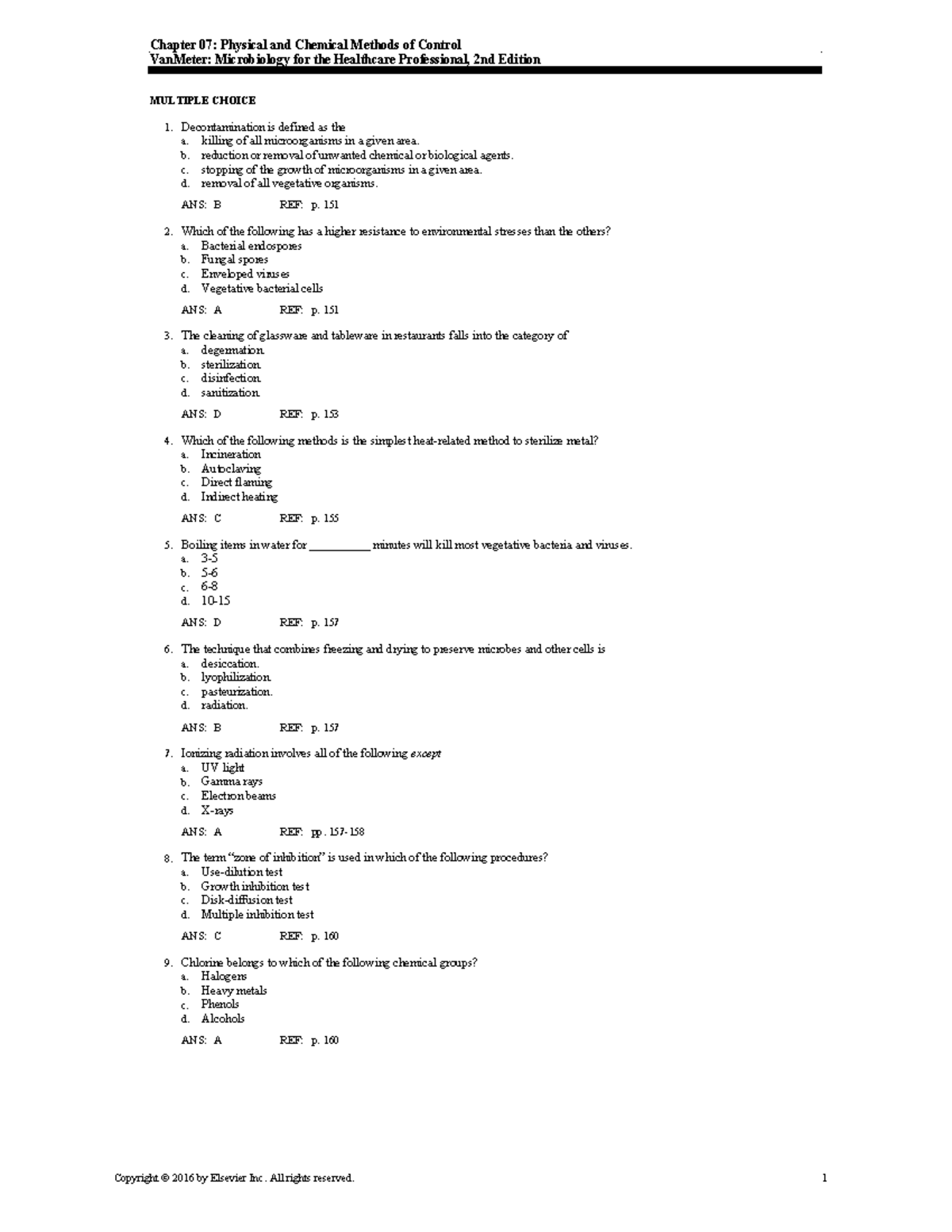 CH 7 - Chapter Review Questions - Copyright © 2016 by Elsevier Inc. All ...