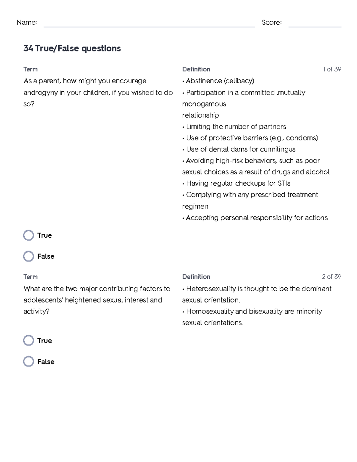 Test FONS (Chapter 33) Questions and Answer Quizlet - Name: Score: 34 ...