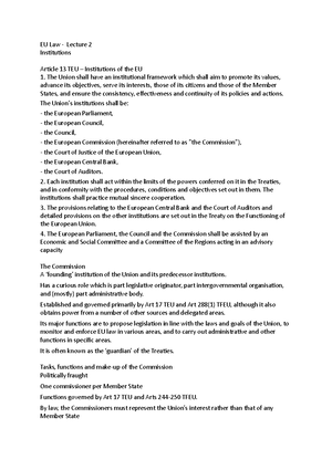 Lecture 1 - Slide notes - Lecture 1 – Law of the European Union ...