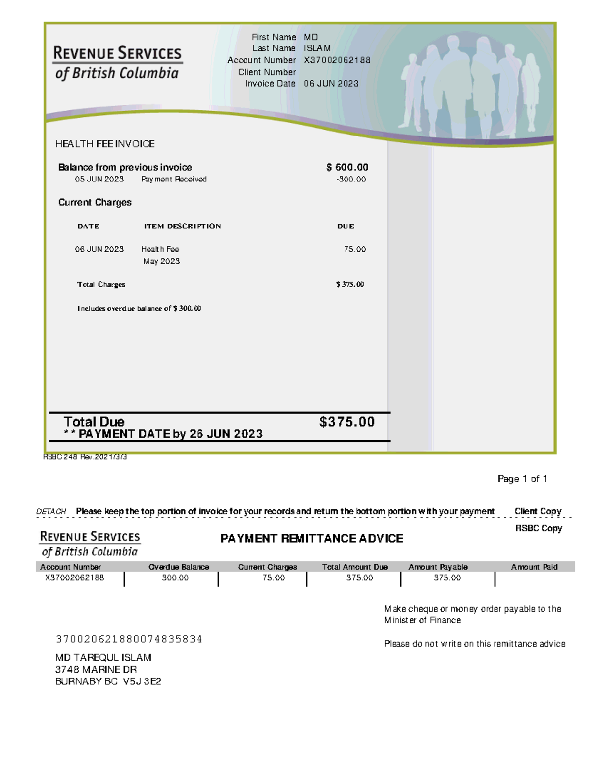 International Student Health Fee ish ish X37002062188 Invoice 2023 06 ...