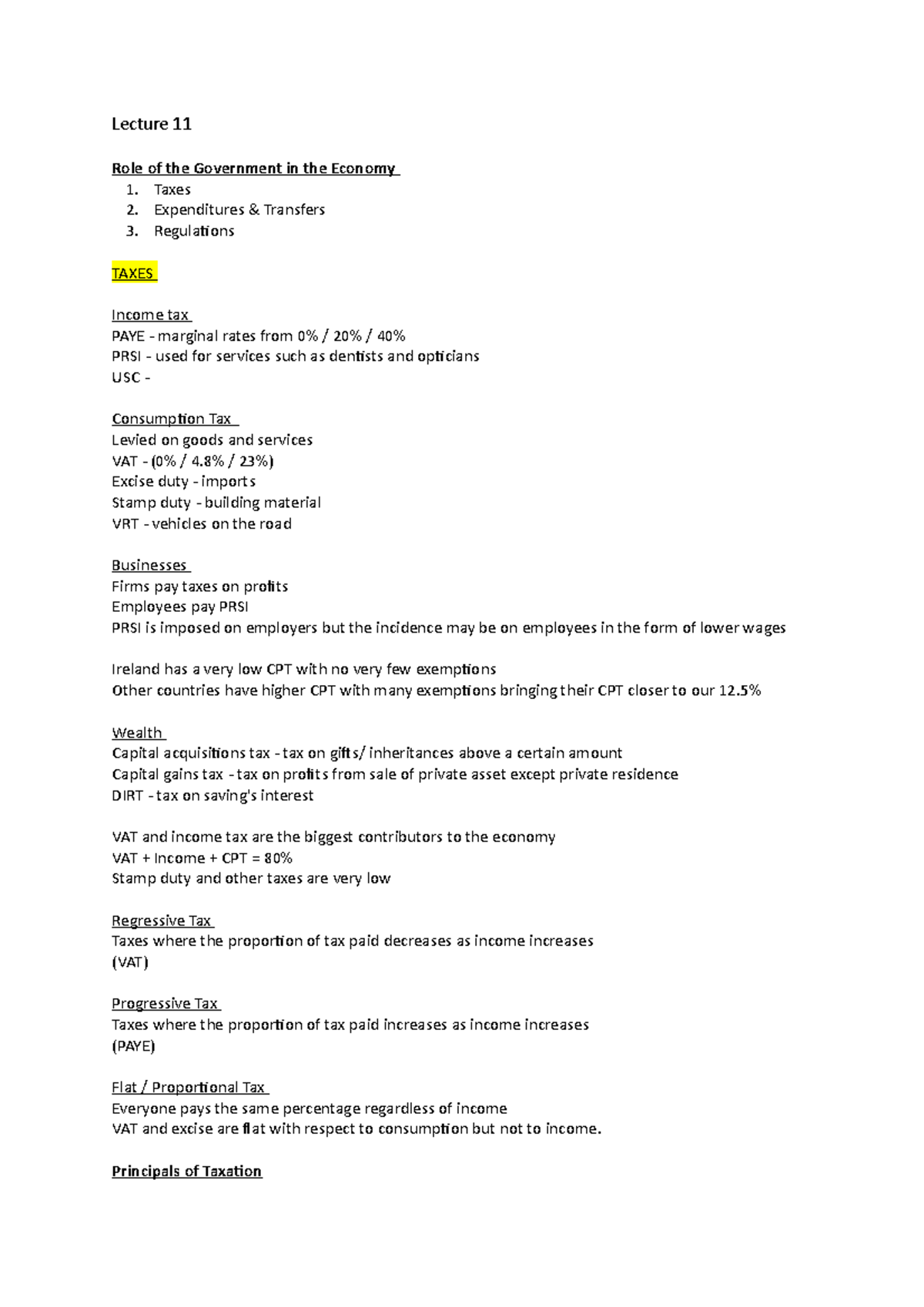 Lecture 11 - Week 11 Summary notes - Lecture 11 Role of the Government ...