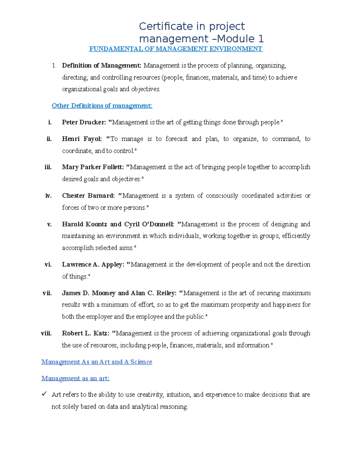 Fundamental of Management notes - management –Module 1 FUNDAMENTAL OF ...