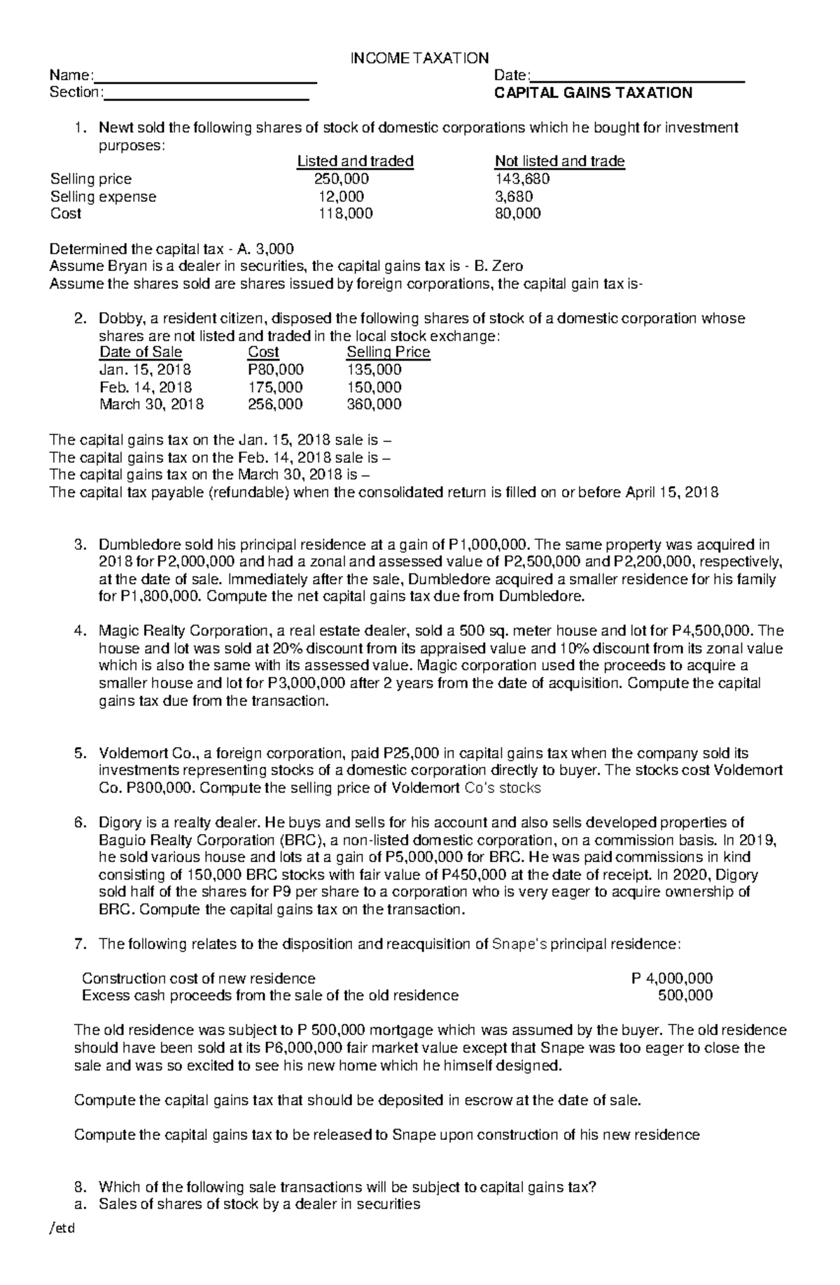 Compiled Exercises TAX CHAP6 12 - Name: Section: INCOME TAXATION Date ...