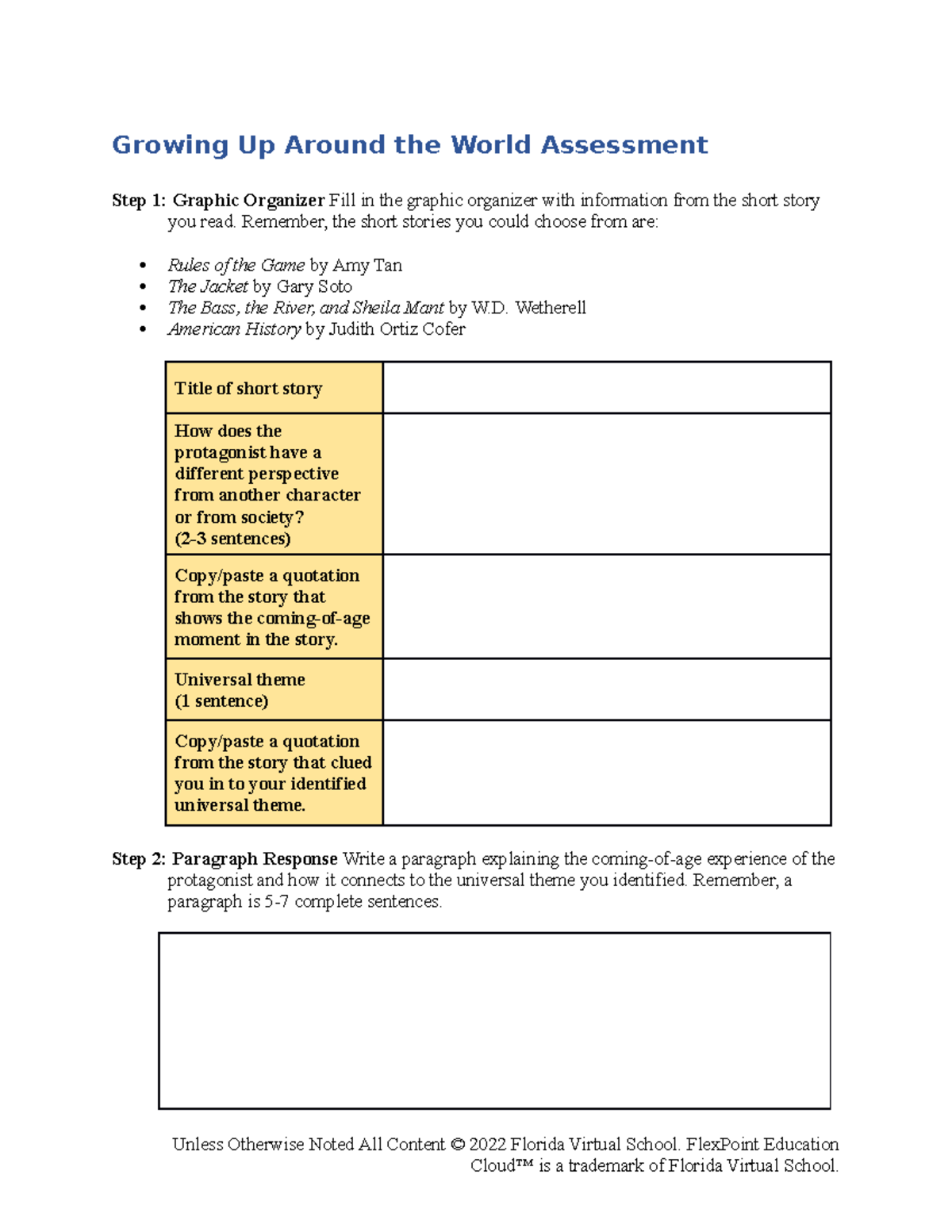 Growing up around the world rubric - Growing Up Around the World ...