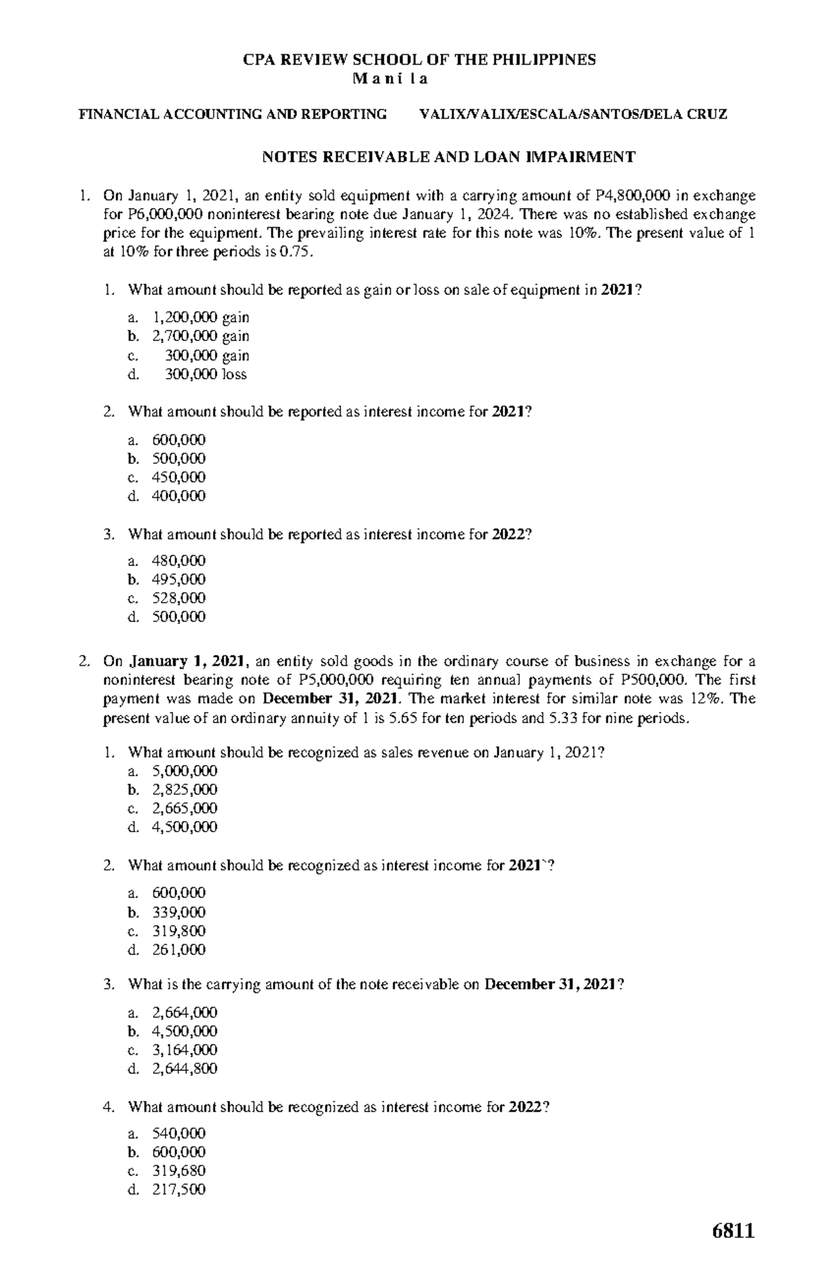 68 1 1- Notes Receivable And Loan Impairment - Cpa Review School Of The 