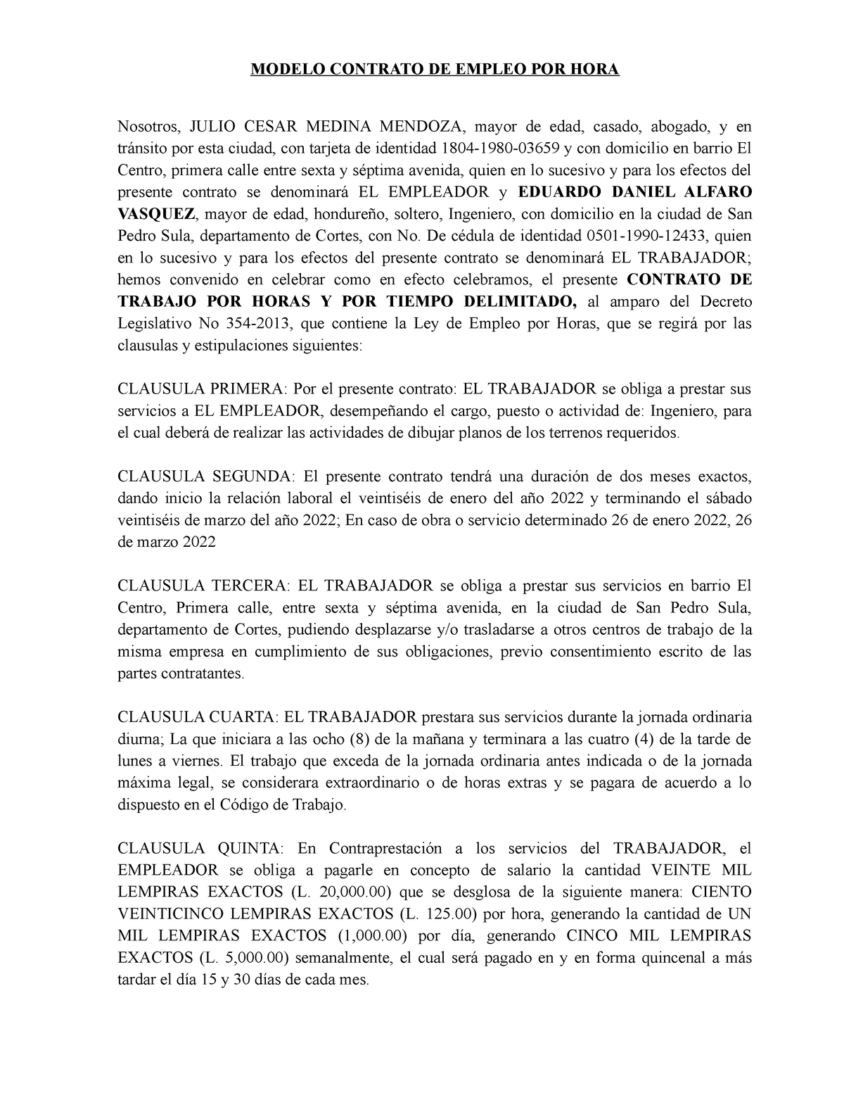 Contrato Por Tiempo Determinado - MODELO CONTRATO DE EMPLEO POR HORA ...