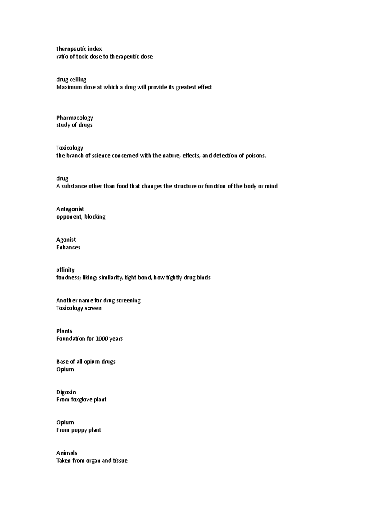 Pharmacology notess therapeutic index ratio of toxic dose to