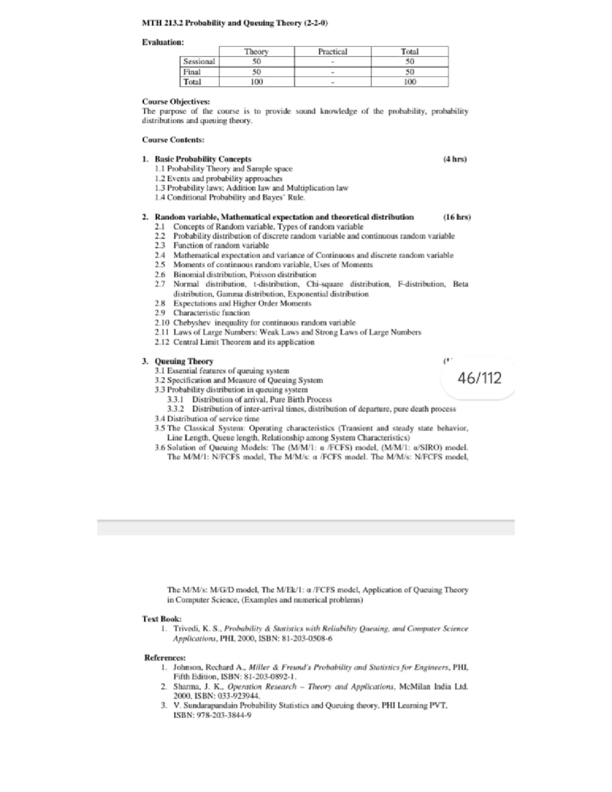 PQT - Questions bank - MTH 213 Probability and Queuing Theory ...