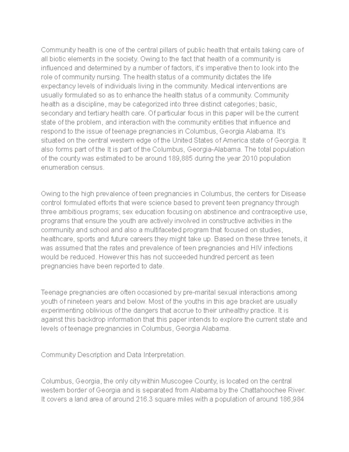 Community Health Epidemiology Assessment Essay - Community health is ...