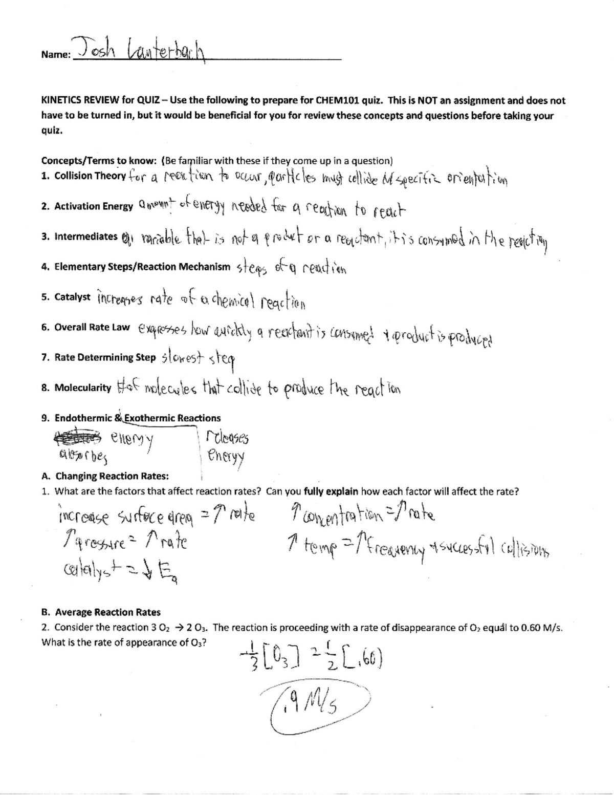 Kinetics Review 1 - AP Chemistry With Mrs. Martin - Studocu