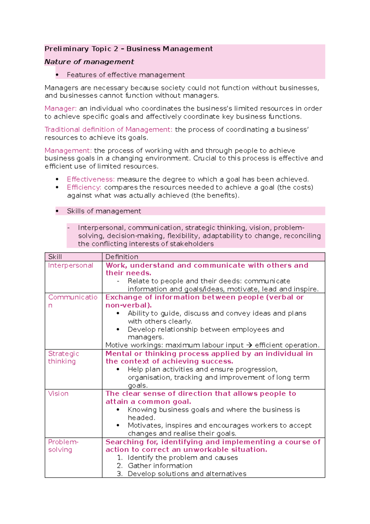 Preliminary Topic 2 – Business Management - Preliminary Topic 2 ...
