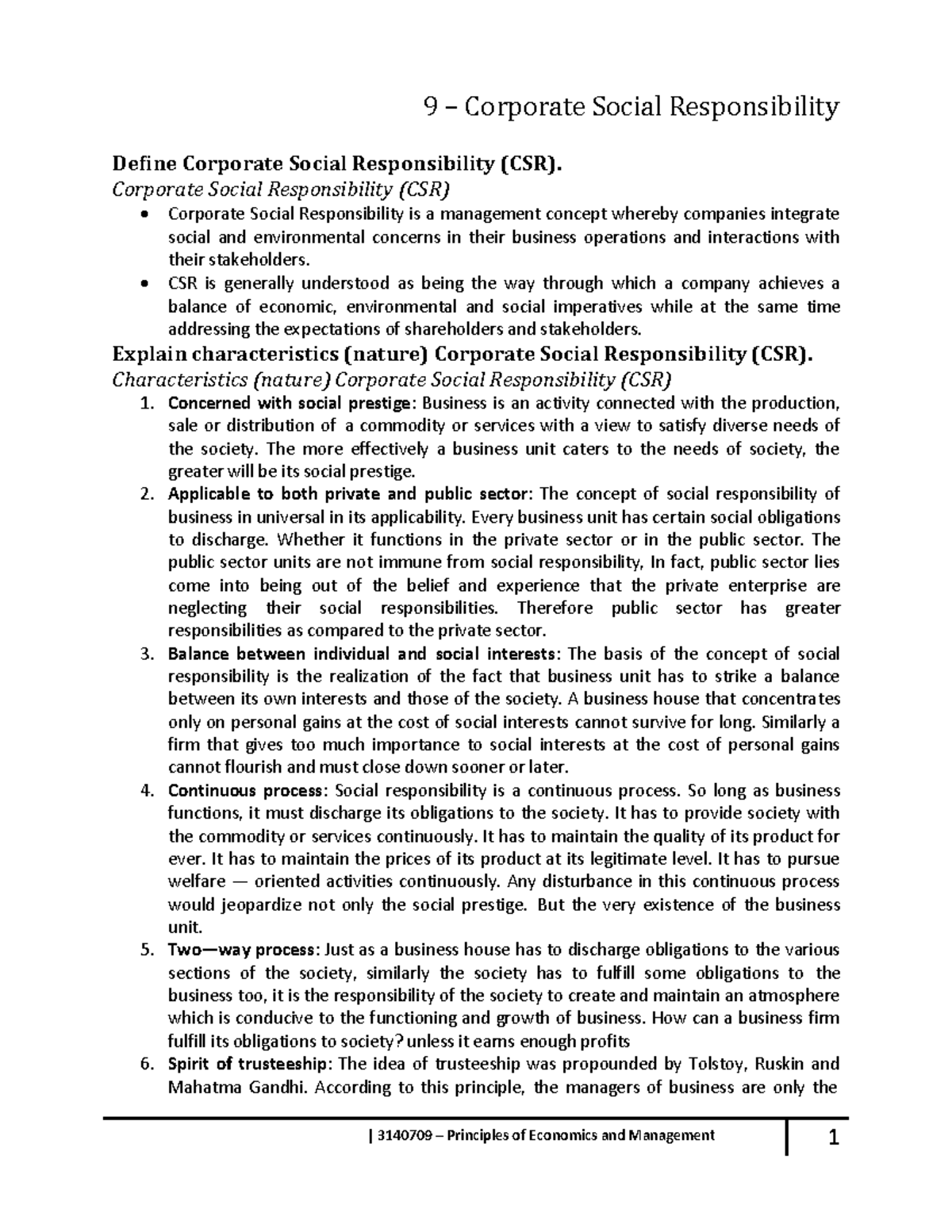 3140709 PEM GTU Study Material Notes Unit-9 - Define Corporate Social ...