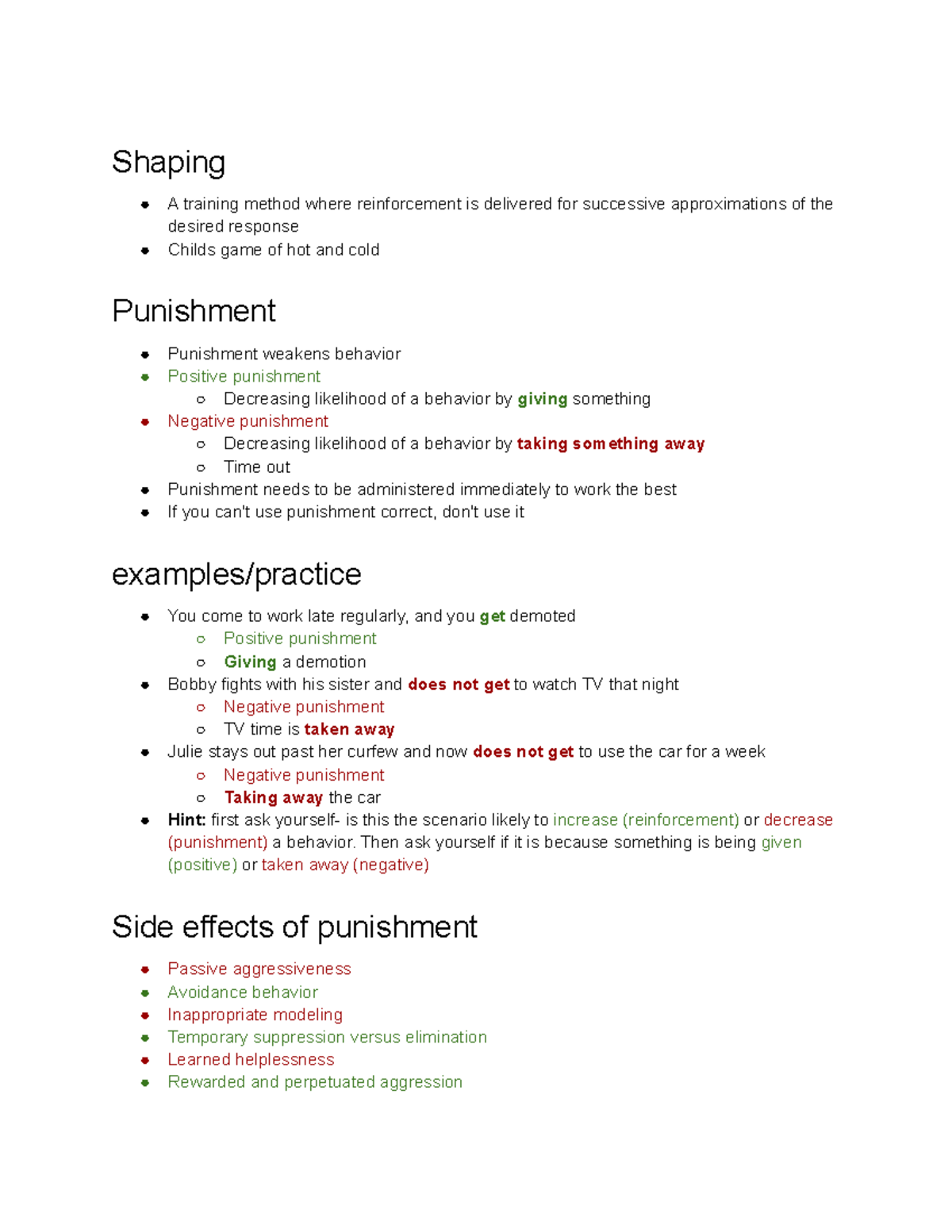 Psych 9 28 Prof. Zoccolillio. shaping. punishment. examples/practice
