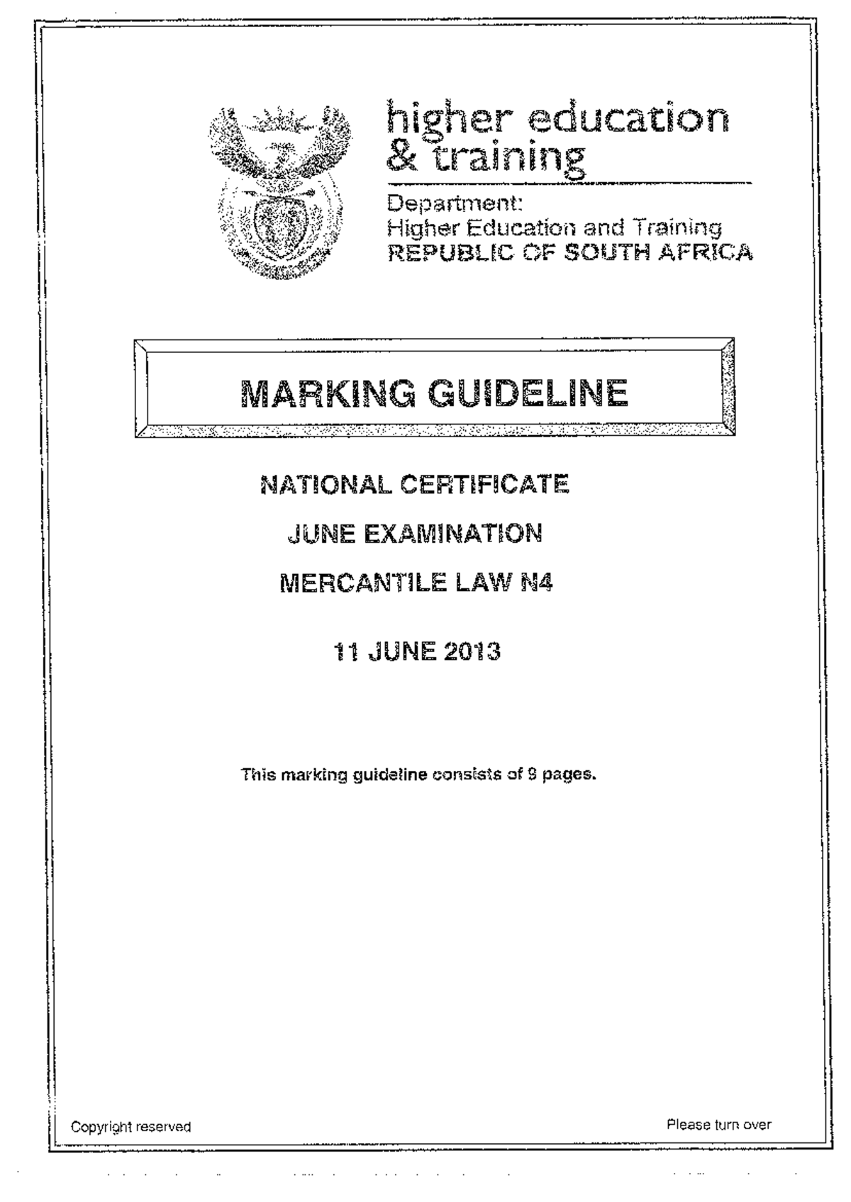 N4-Mercantile-Law-June-2013-Marking-Guideline - Copy - Studocu