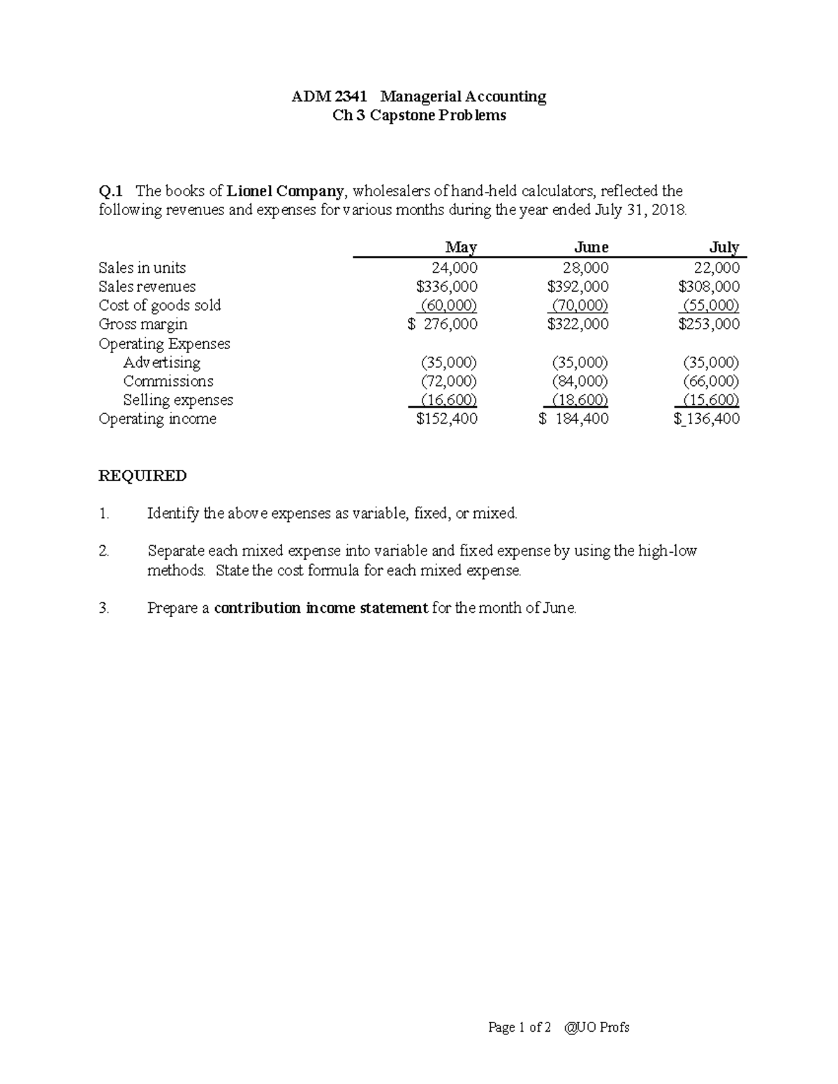 Chapter 3 Capstone - kkkkk - Page 1 of 2 @UO Profs ADM 2341 Managerial ...