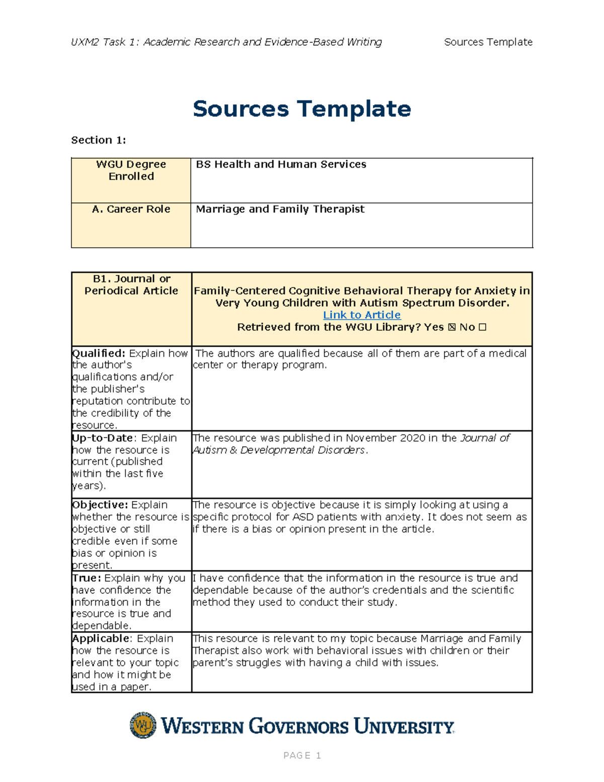 D389 - Task One - Sources Template Section 1: WGU Degree Enrolled BS ...