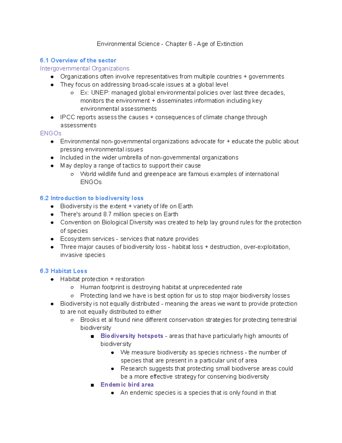 Environmental Science - Chapter 6 - Age of Extinction - Environmental