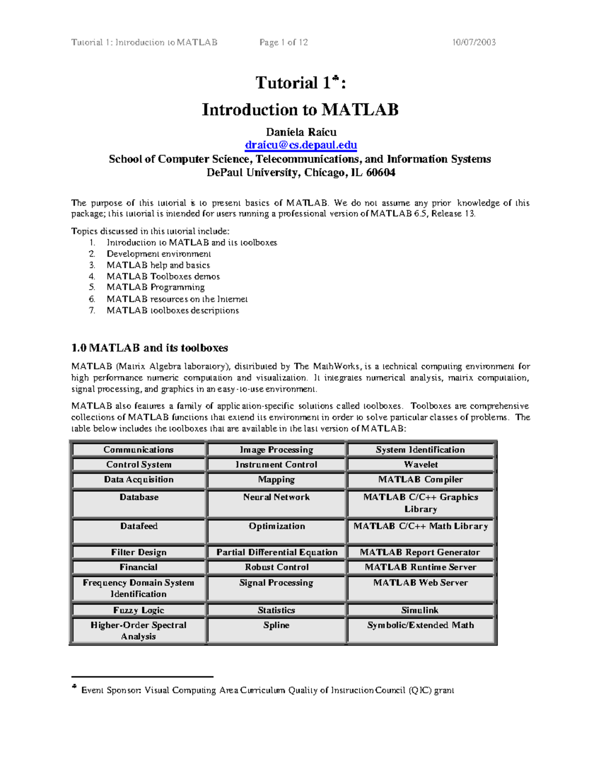 Introduction to Matlab-tutorial ver3 - Tutorial 1 ♣ : Introduction to ...