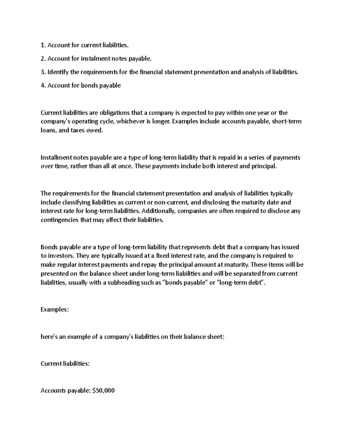 Accounting chapter 10 note Account for current liabilities. Account