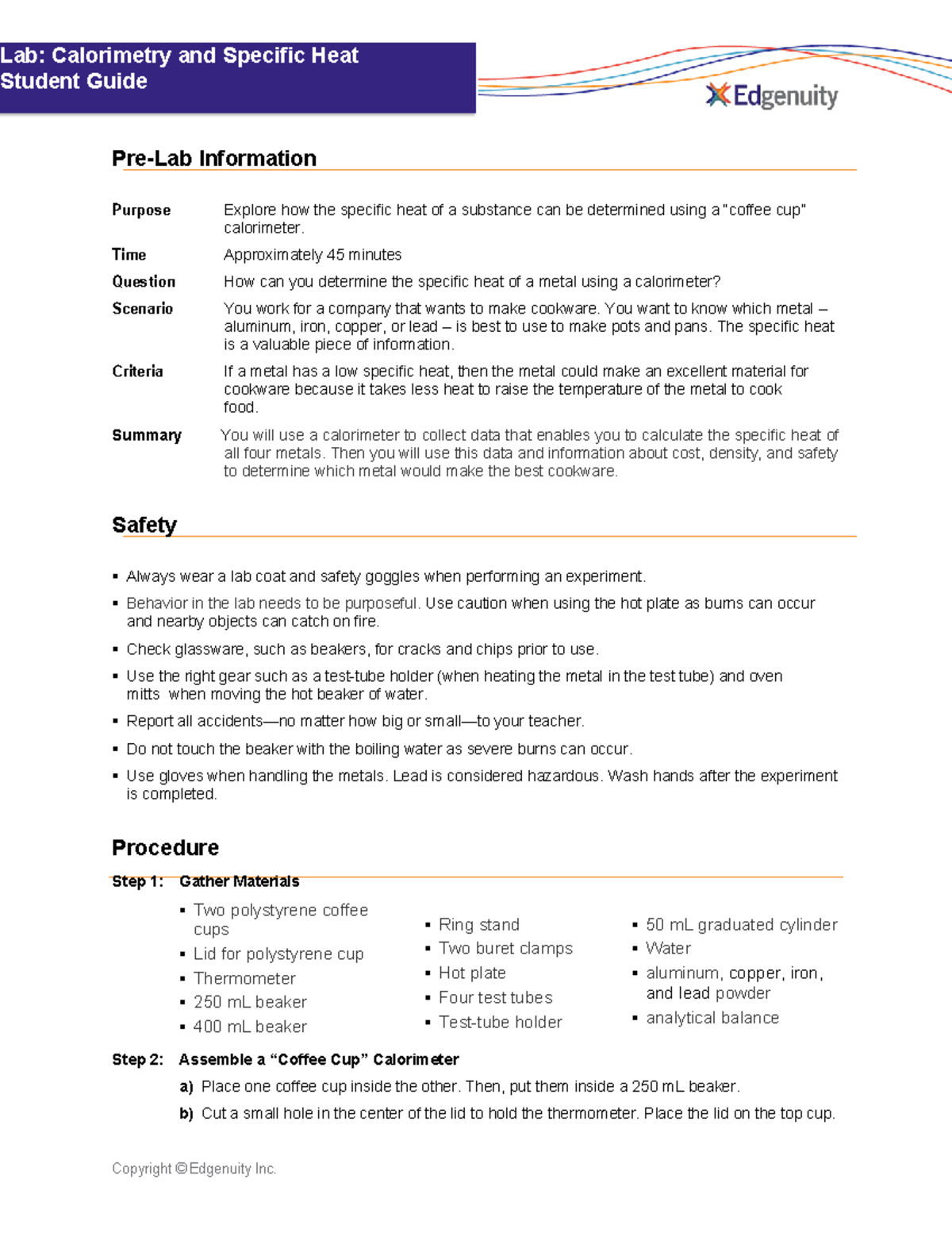 32100704studentguide calorimetry Zahra A Copyright © Edgenuity