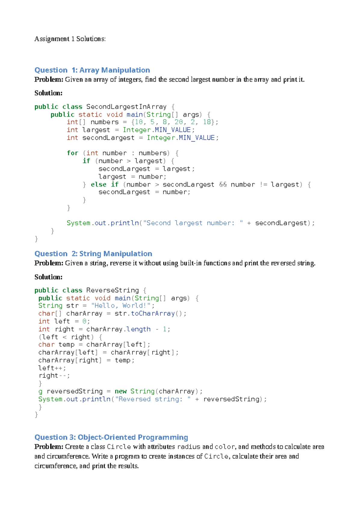 Assignment 1-Memo - PPB - Assignment 1 Solutions: Question 1: Array ...