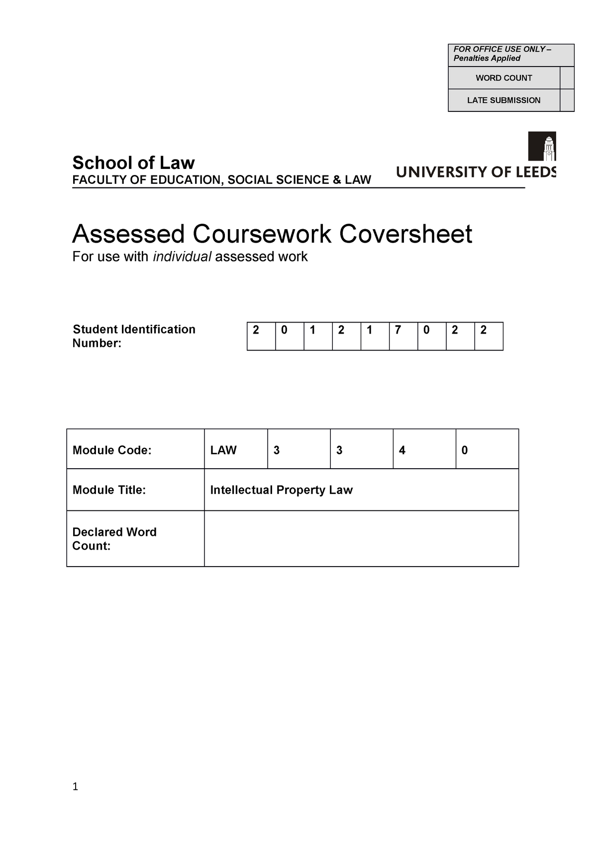 Coursework draft Grade 21 School of Law FACULTY OF EDUCATION