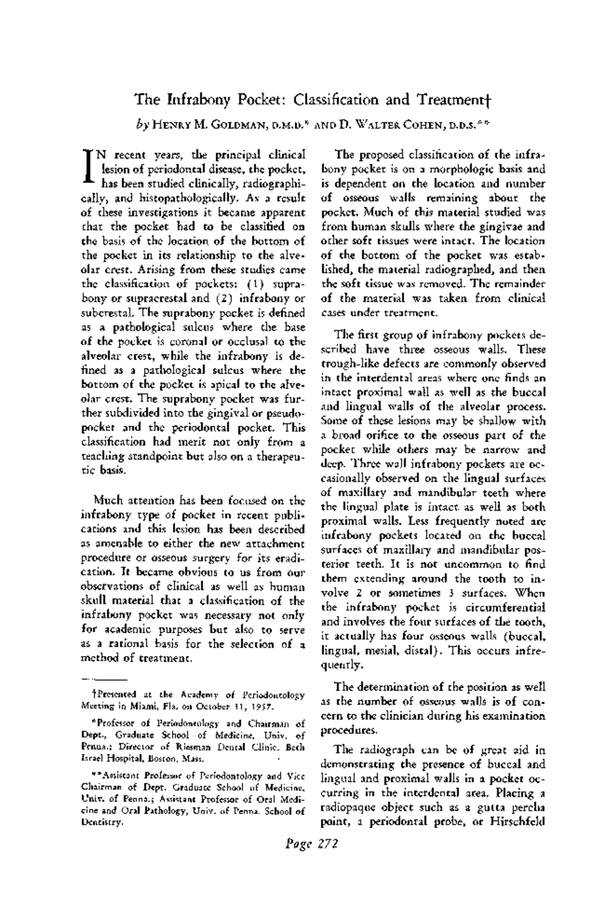 Goldman perio - The Infrabony Pocket: Classification and Treatmentf by ...