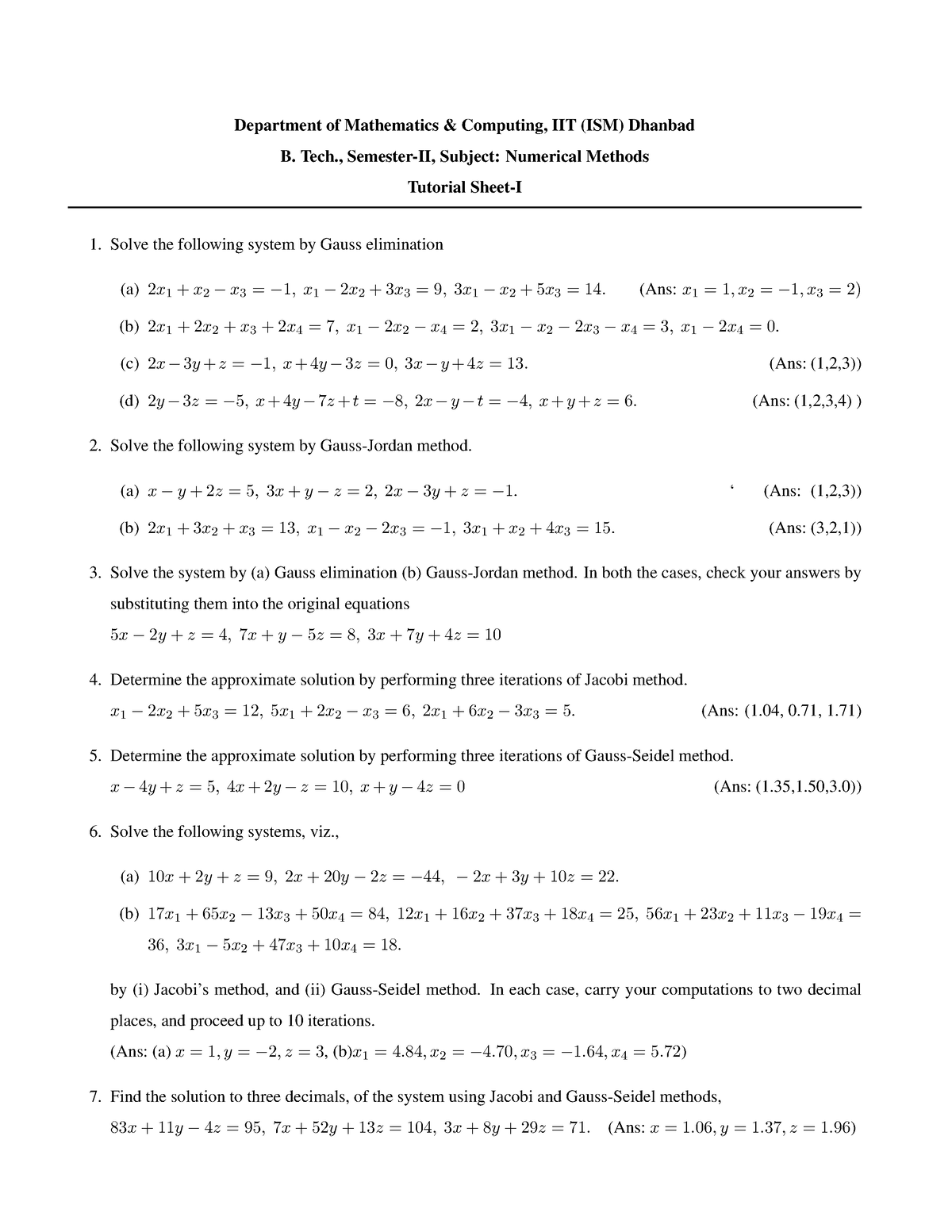 Numerical Methods Tutorial Sheet-1 - Department Of Mathematics ...