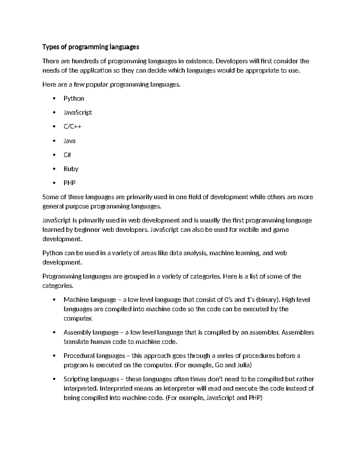 S1 - Copy - this includes various topics - Types of programming ...