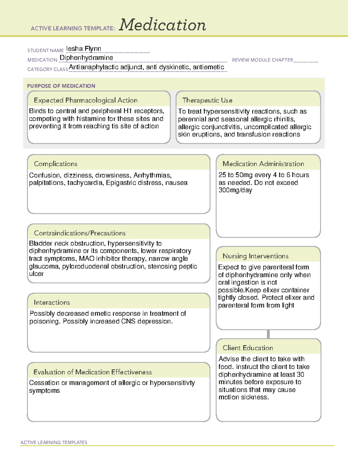 Diphenhyramine - Medication templates for ATI mental health - ACTIVE ...