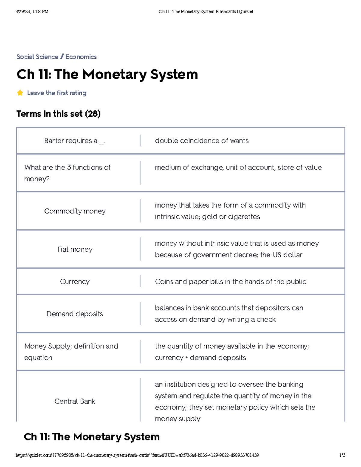 Ch 11 The Monetary System Flashcards Quizlet - 3/29/23, 1:08 PM Ch 11 ...