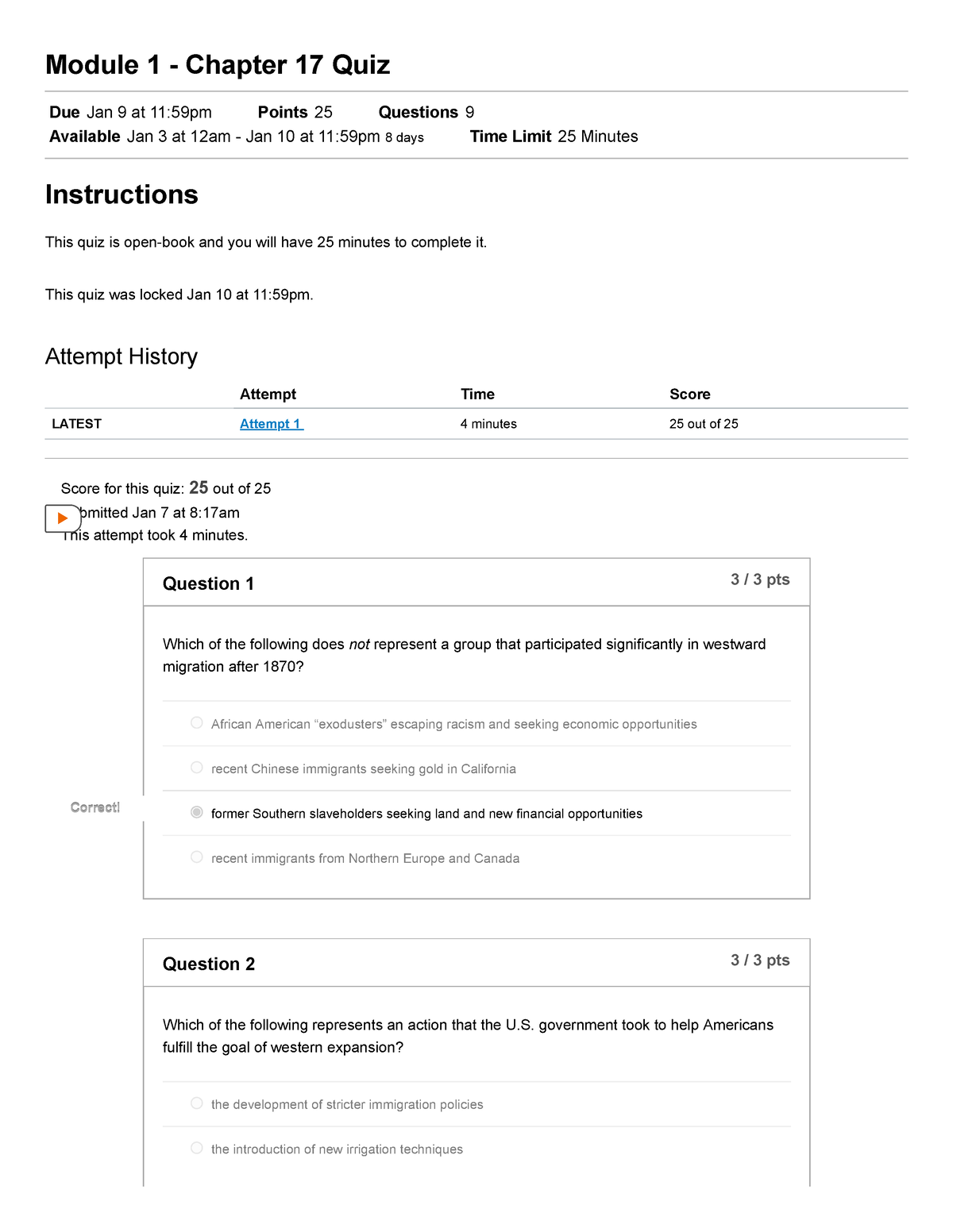 Module 1 - Chapter 17 Quiz HIST175-44527 (ONL) U.S. History Since 1876 ...