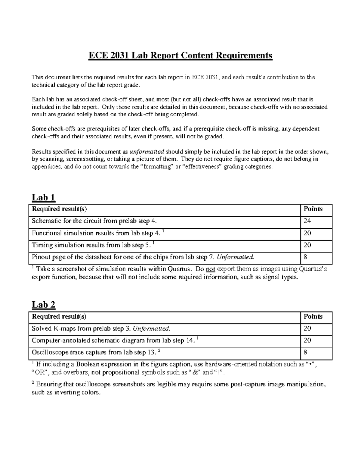 Lab Requirements - Lab Reqs - ECE 2031 Lab Report Content Requirements ...