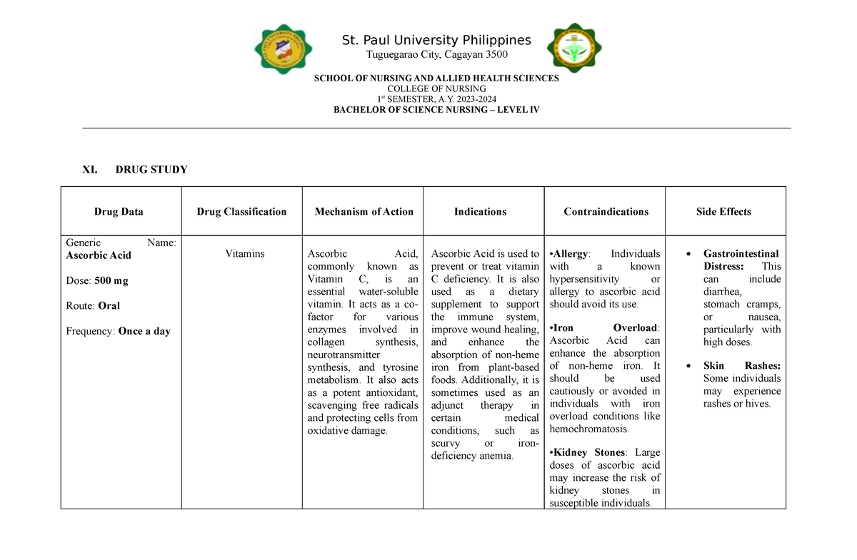 DRUG- Study - okie - Tuguegarao City, Cagayan 3500 SCHOOL OF NURSING ...