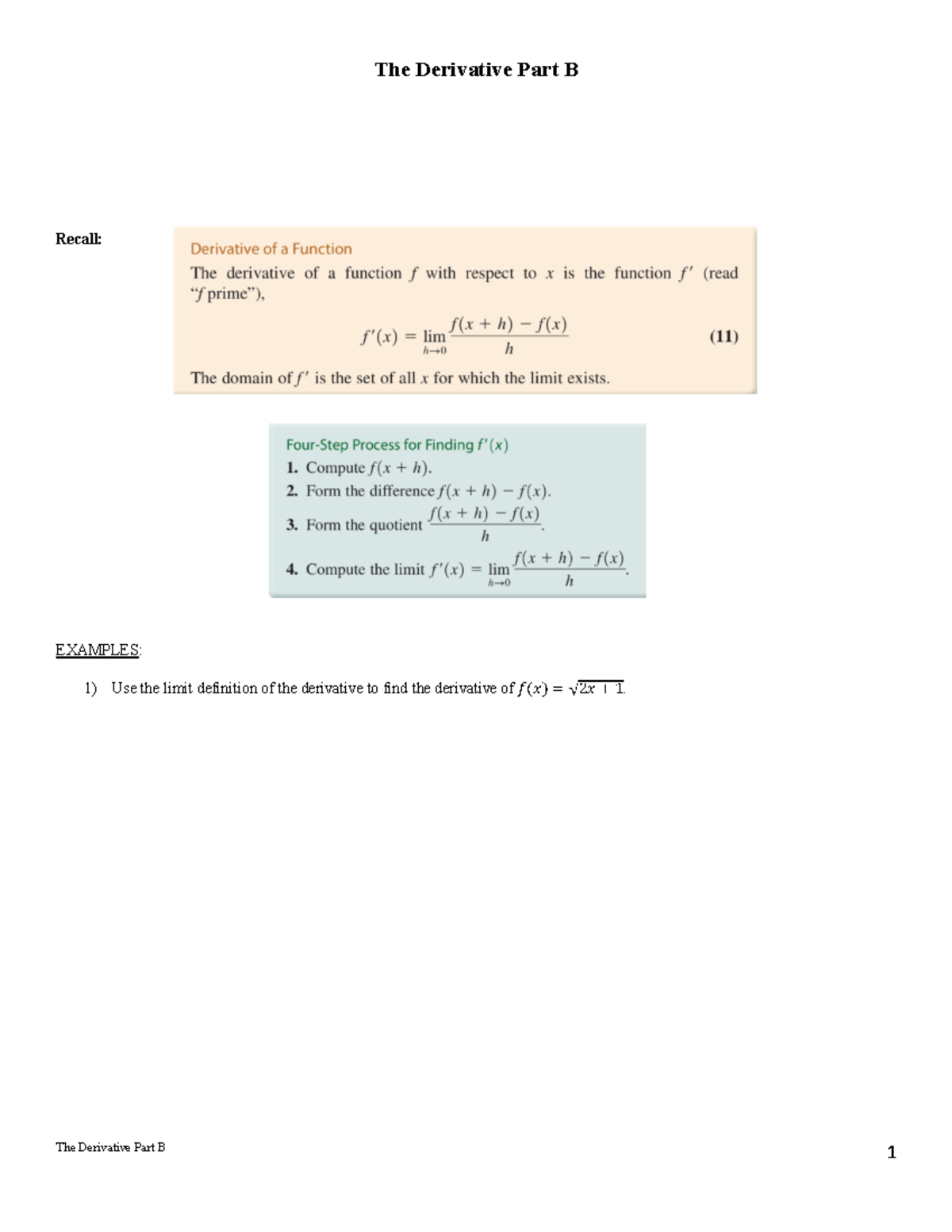 6B The Derivative Part B - The Derivative Part B 1 The Derivative Part ...