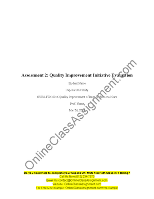 NURA FPX 6016 Assessment 2-1 - Jessica Freudinger Quality Improvement ...