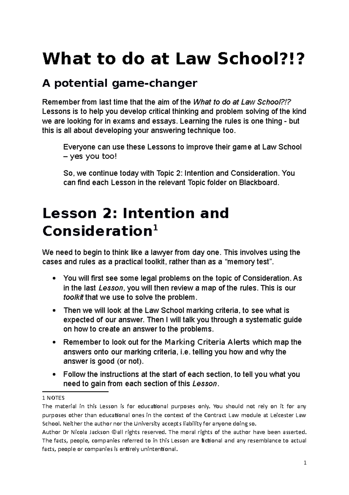 000000 Wtda LS Lesson 2 - lecture notes - What to do at Law School?!? A ...