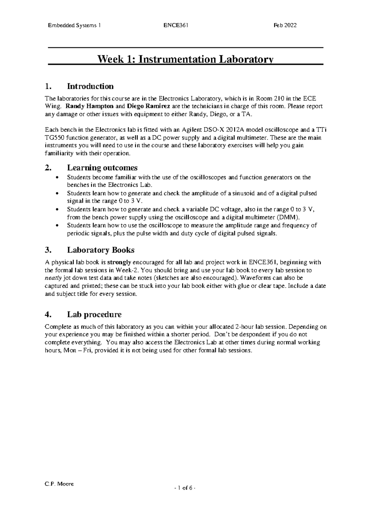 Instrumentation Lab, week 1 ence361 embeded systems C. Moore Week 1