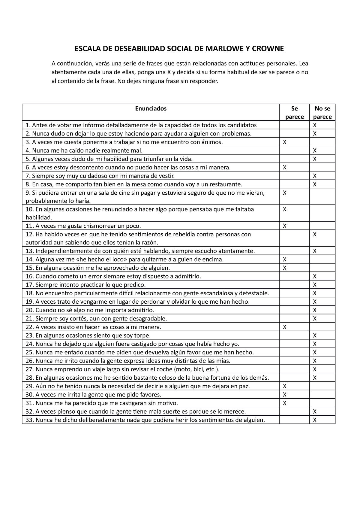 Escala DE Deseabilidad Social DE Marlowe Y Crowne - ESCALA DE ...