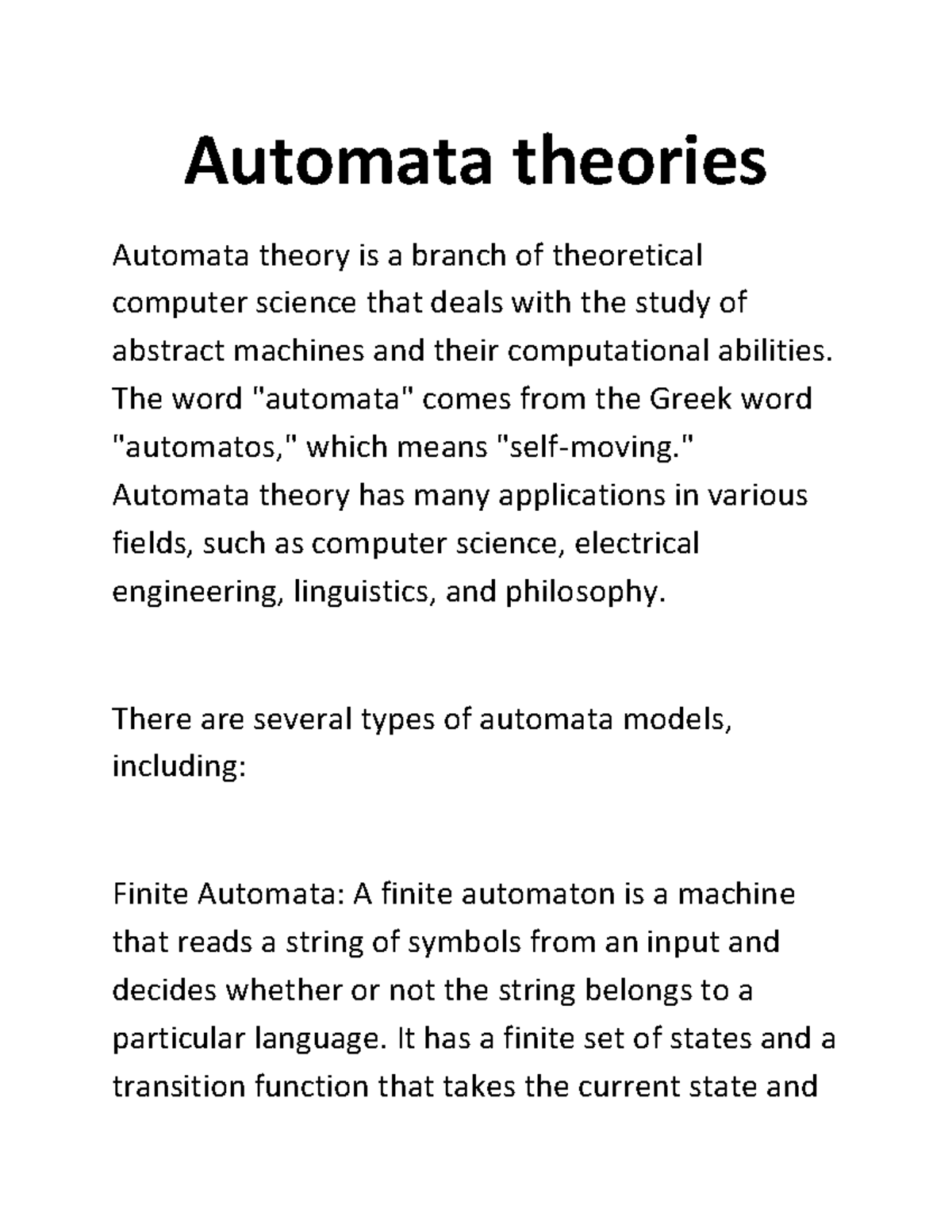 Automata Theories Part 1 - Automata Theories Automata Theory Is A ...