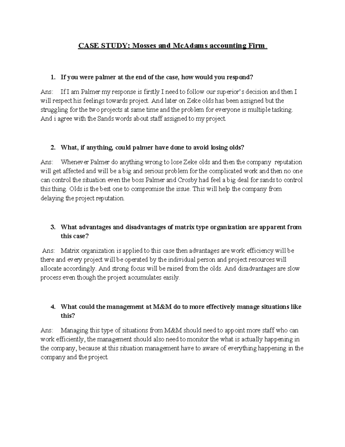 CASE Study Mosses and Mc Adams accounting - CASE STUDY: Mosses and ...