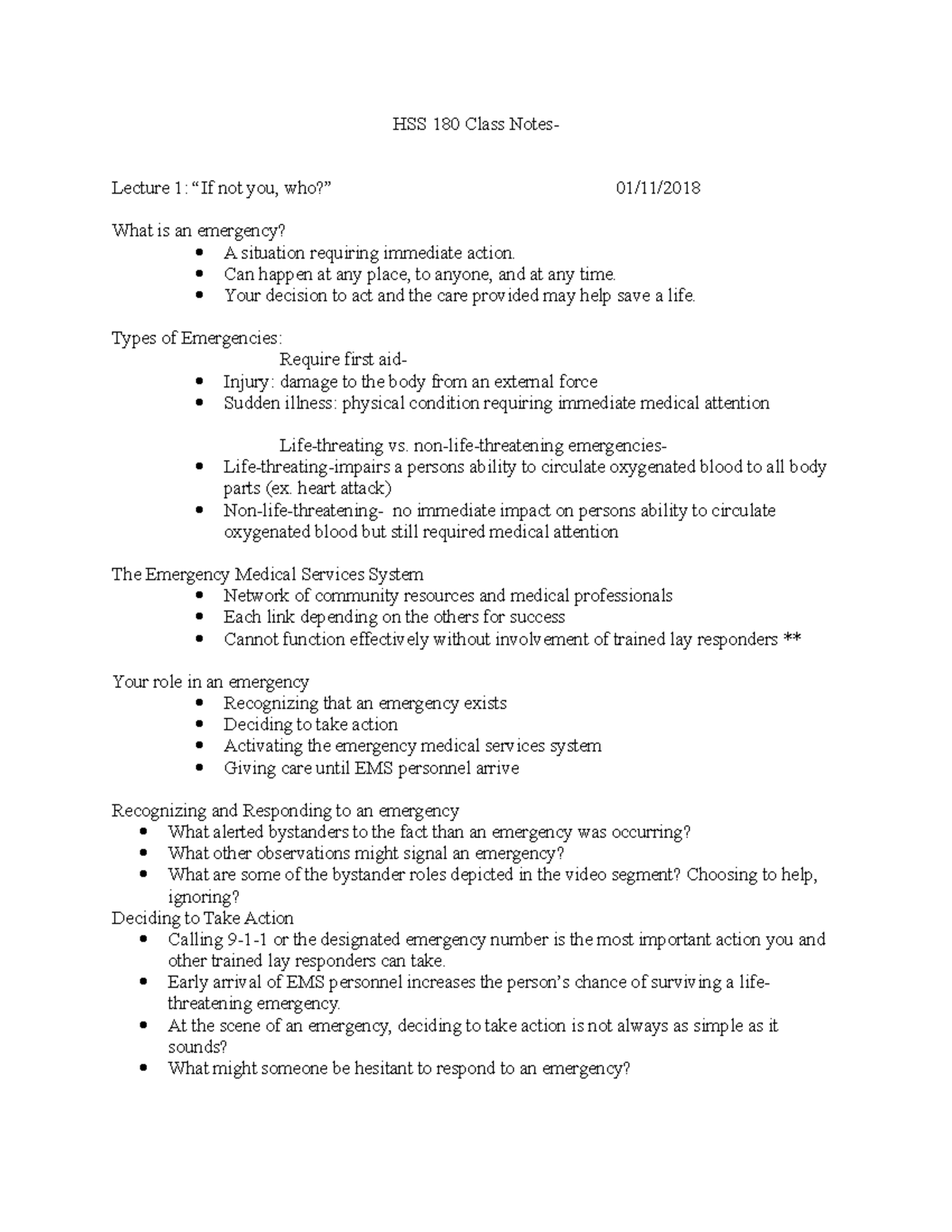 HSS 180 Class Notes Everything for study guidelines w/ attached