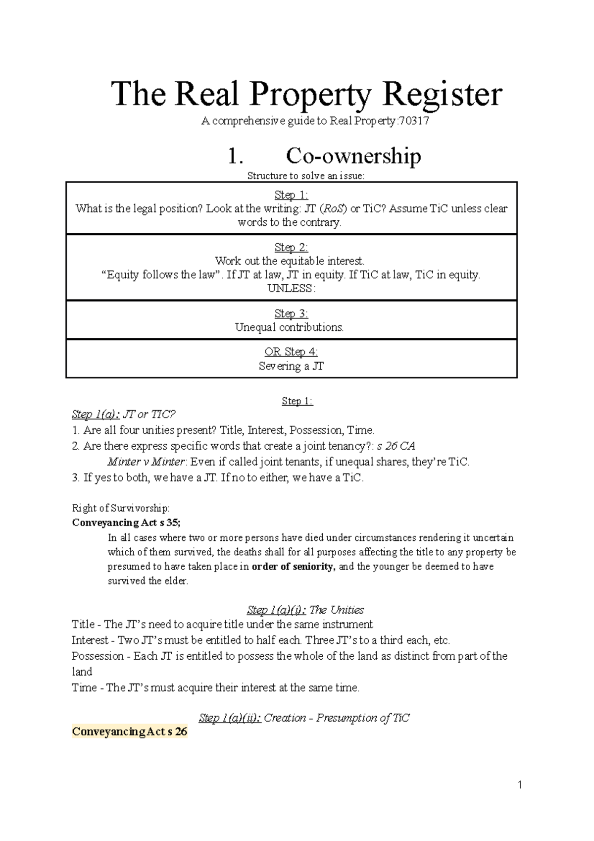 The Real Property Register Coownership Structure to solve an issue