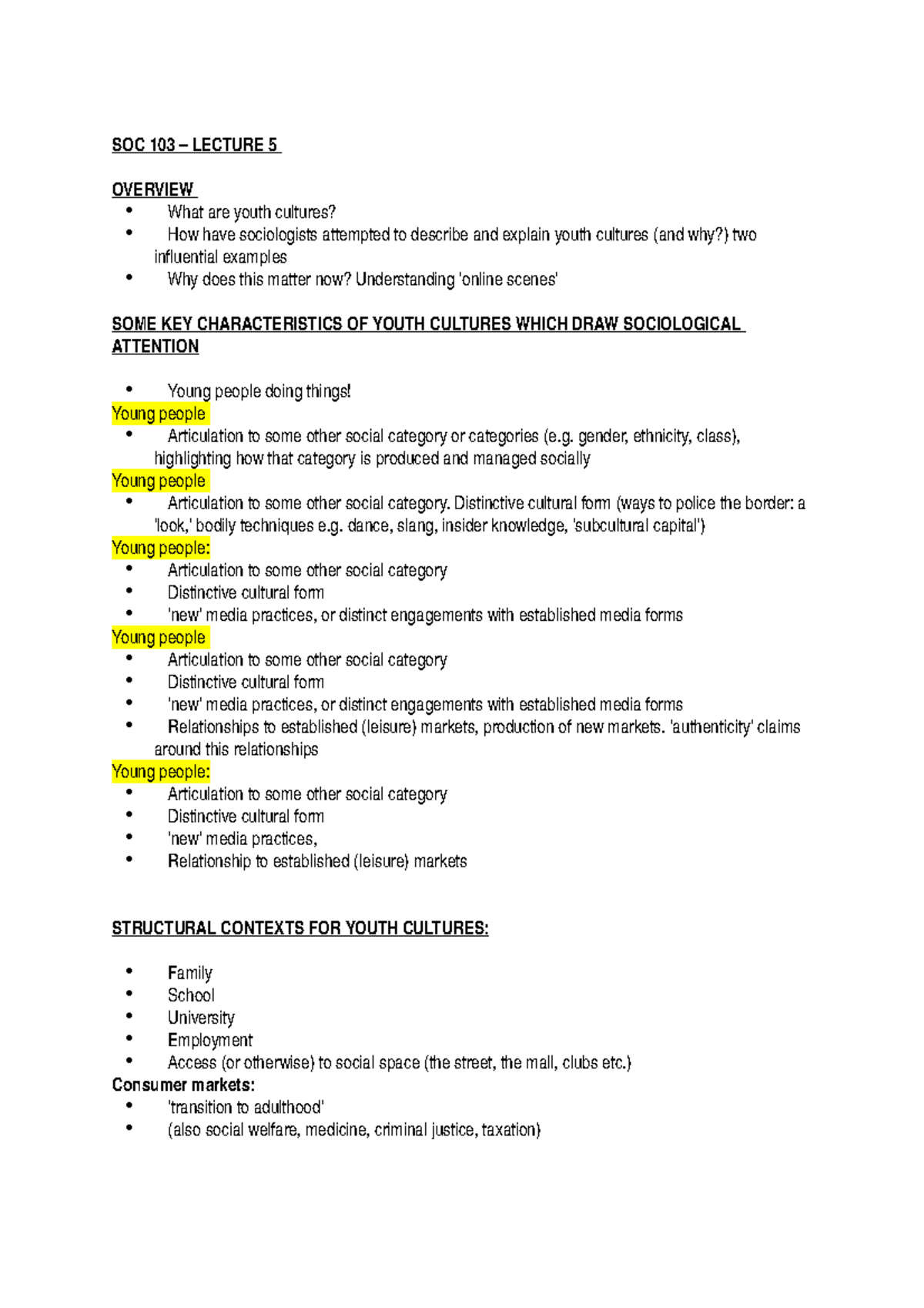 SOC 103- LEC 5 - Lecture notes 5 - SOC 103 LECTURE 5 OVERVIEW What are ...